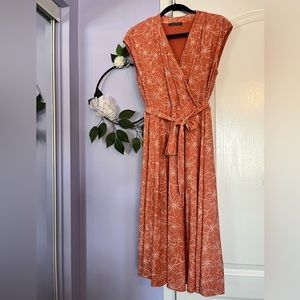 Spring Orange Floral Midi Dress
